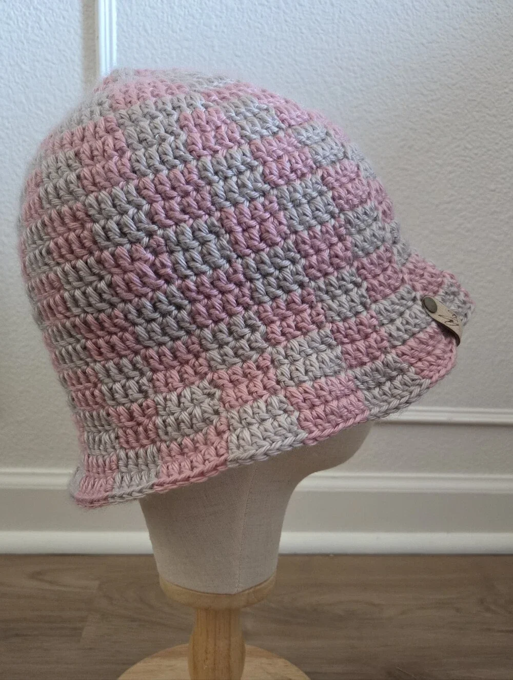 Handmade Crochet Checkered Bucket Hat OS Hipster Hippie Festival Cottage Boho